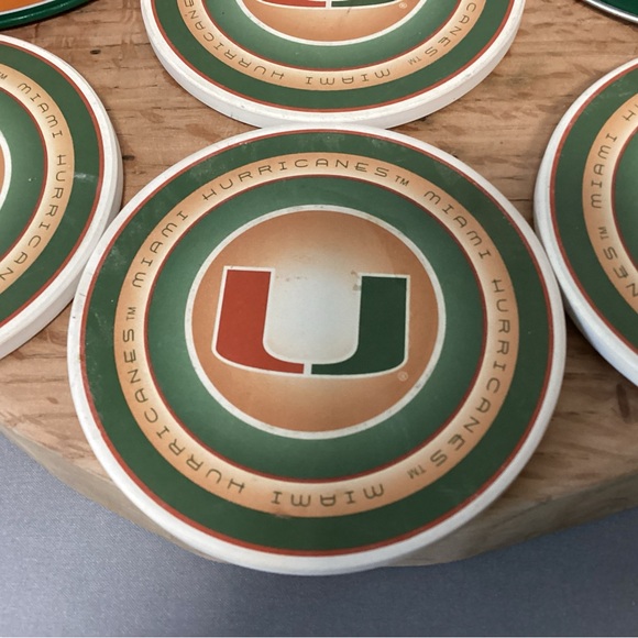 🟢 Miami Hurricanes College Football Ceramic Coaster Set in Metal Tin - Rare - Picture 8 of 16